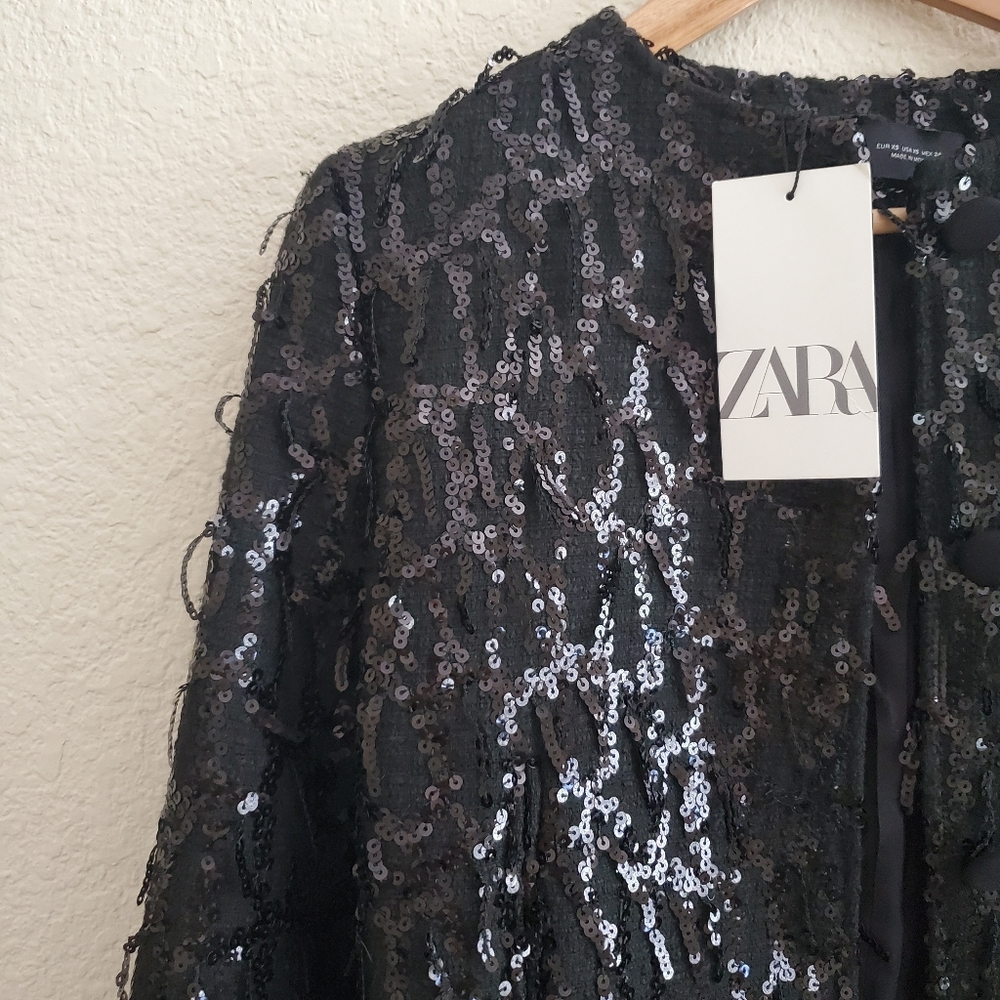 Zara fringe sequin blazer jacket Black Size XS - Picture 11 of 11